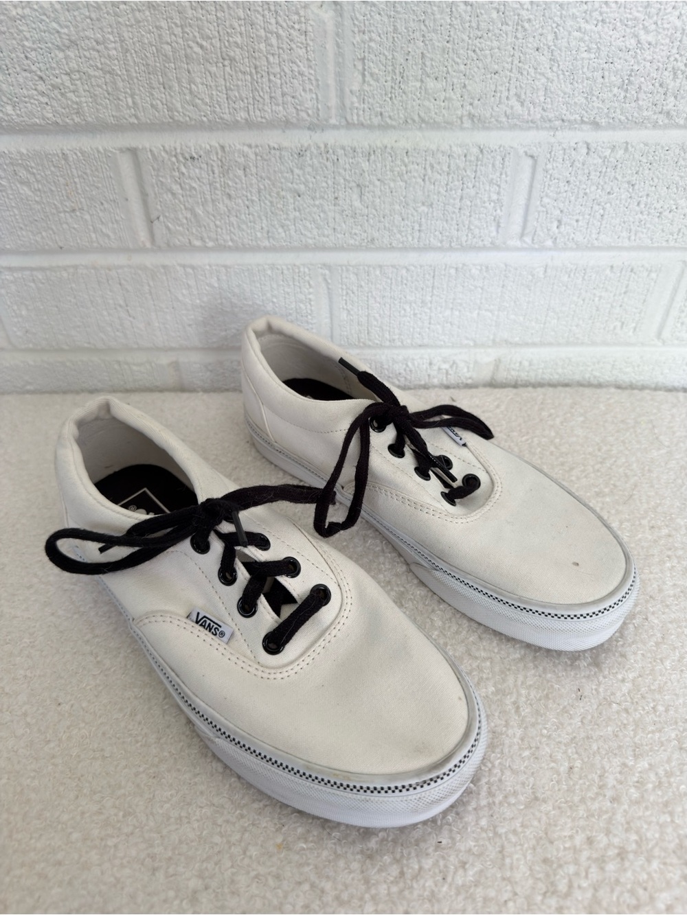 Vans White Canvas Low-Top Sneakers with Black Laces